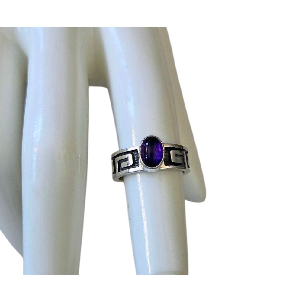 Vintage CB 925 Sterling‎ Silver Ring Purple Amethyst Greek Celtic Design Size 5